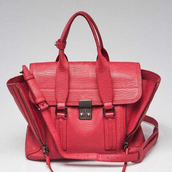 3.1 Phillip Lim Pink Shark Embossed Leather Medium Pashli Satchel Bag - Picture 1 of 11